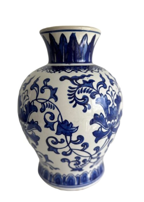Chinoiserie Blue & White Floral Vase - Image 3