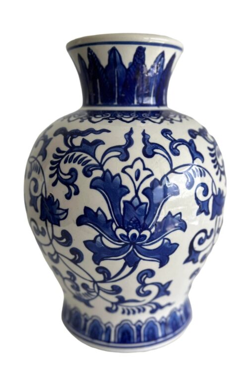 Chinoiserie Blue & White Floral Vase - Image 6