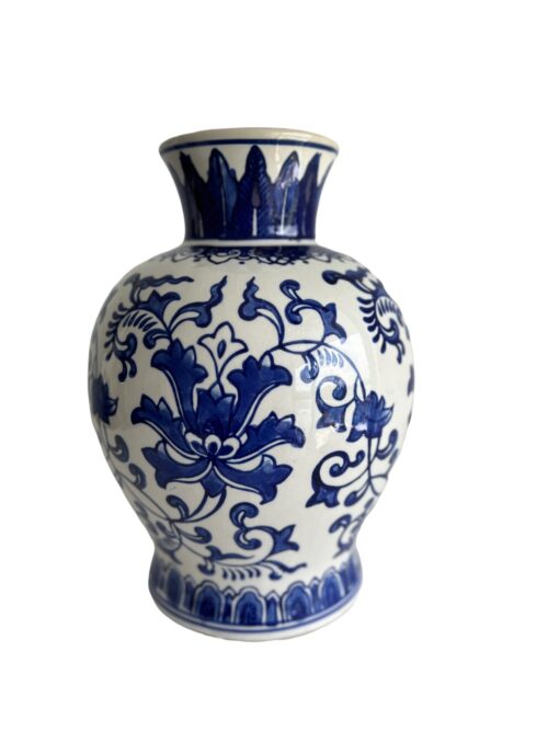 Chinoiserie Blue & White Floral Vase - Image 4