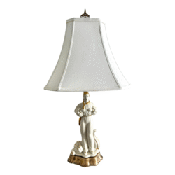 1930s Vintage Male Figural Table Lamp Revival Style White Lamp Gold Porcelain