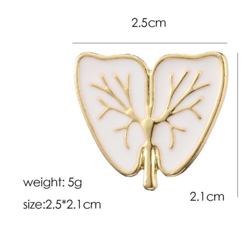 Anatomical Lung Brooch Gold White Enamel - Image 2