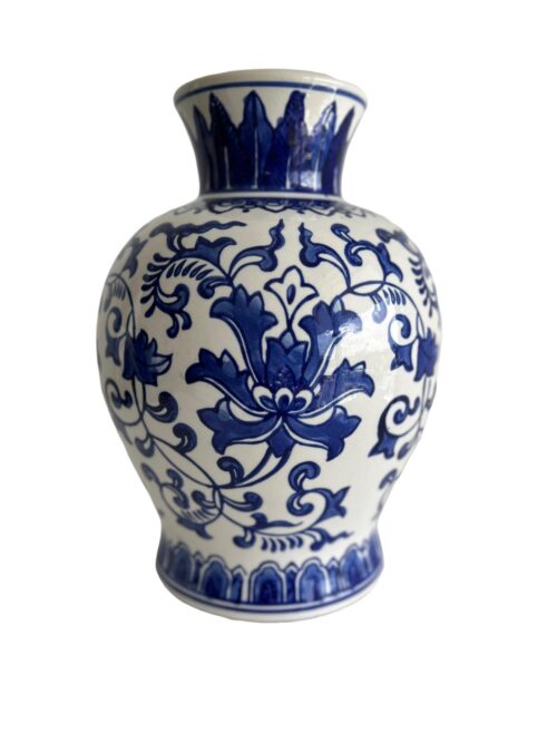 Chinoiserie Blue & White Floral Vase - Image 5