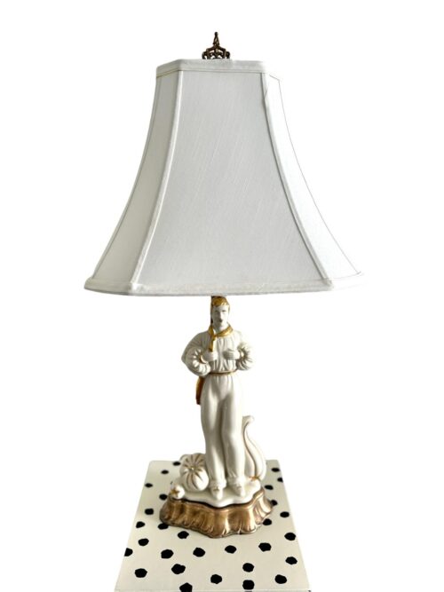 1930s Vintage Male Figural Table Lamp Revival Style White Lamp Gold Porcelain - Image 2