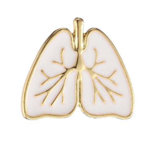 Anatomical Lung Brooch Gold White Enamel