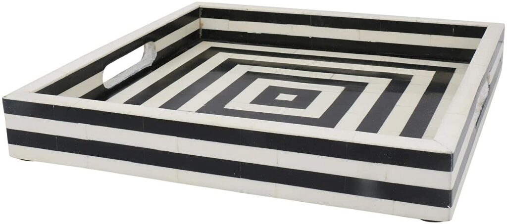Handicrafts Home 12" x 12" Concentric Art Inspired Decorative Trays Black & White