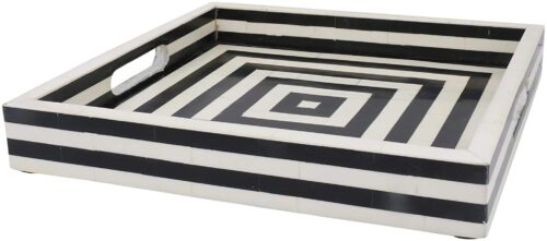 Handicrafts Home 12" x 12" Concentric Art Inspired Decorative Trays Black & White - Image 2