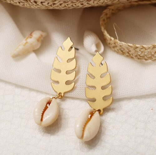 Sea Shell Earrings For Women Gold Color Round Geometric Drop Pearl Shell Earrings Summer Beach Ladies Fashion Jewelry - Image 2