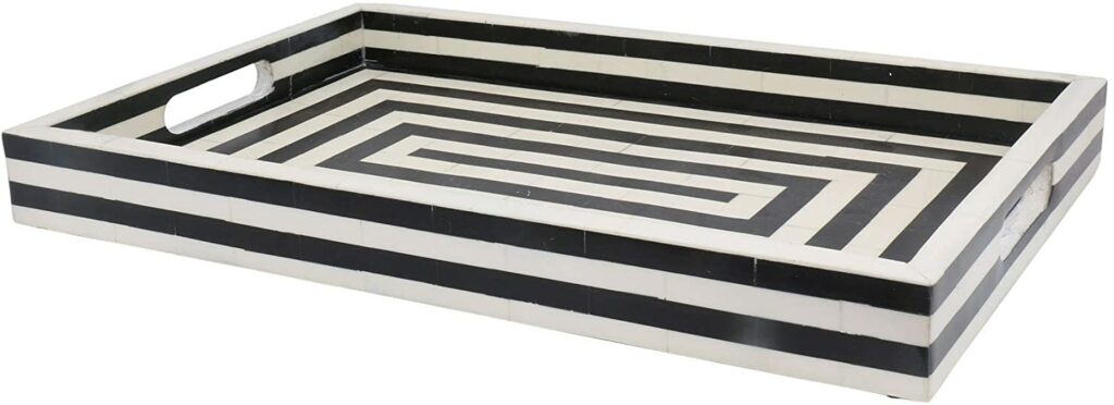 Handicrafts Home 12" x 12" Concentric Art Inspired Decorative Trays Black & White