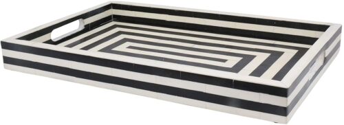 Handicrafts Home 11" x 17" Concentric Art Inspired Decorative Trays Black & White - Image 2