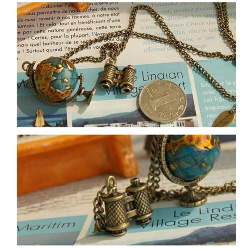 Vintage charm globe telescope necklace women - Image 4