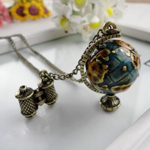 Vintage charm globe telescope necklace women - Image 3