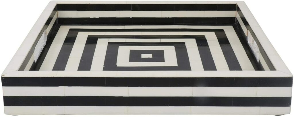 Handicrafts Home 12" x 12" Concentric Art Inspired Decorative Trays Black & White