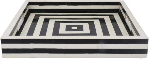 Handicrafts Home 12" x 12" Concentric Art Inspired Decorative Trays Black & White - Image 3