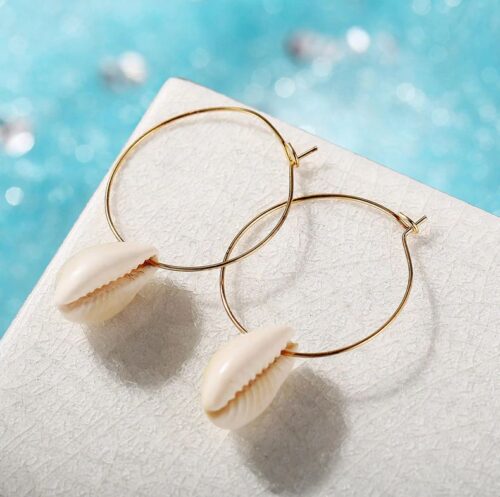 Sea Shell Earrings For Women Gold Color Round Geometric Drop Pearl Shell Earrings - Image 2