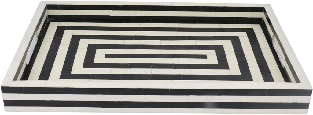 Handicrafts Home 12" x 12" Concentric Art Inspired Decorative Trays Black & White