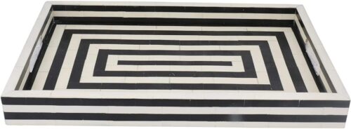 Handicrafts Home 11" x 17" Concentric Art Inspired Decorative Trays Black & White - Image 3