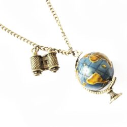 Vintage charm globe telescope necklace women