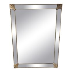1920s Vintage Rectangular Art Deco Mirror With Gold Metal Corners