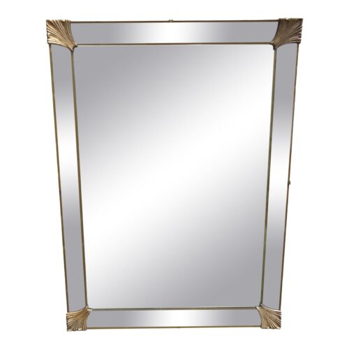 1920s Vintage Rectangular Art Deco Mirror With Gold Metal Corners