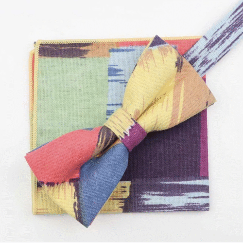 Linen Butterfly Bow Tie Hanky Set Pocket Square - Wedding Bow Tie
