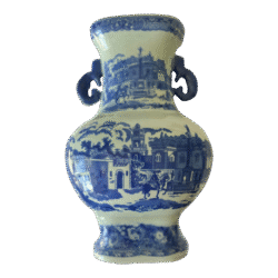 1980s Victoria Ware Ironstone Two-Handled Blue White Chinoiserie Vase