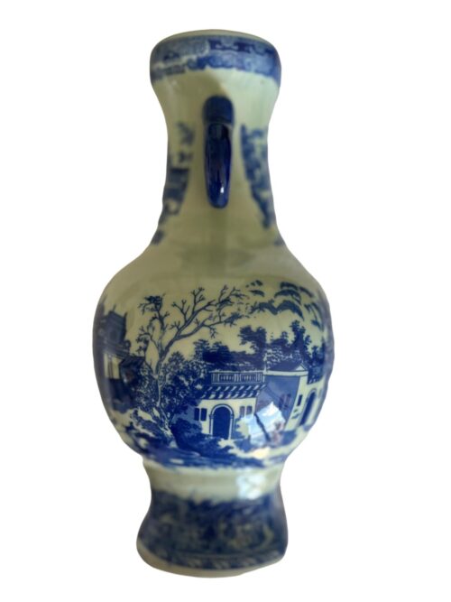 1980s Victoria Ware Ironstone Two-Handled Blue White Chinoiserie Vase - Image 13