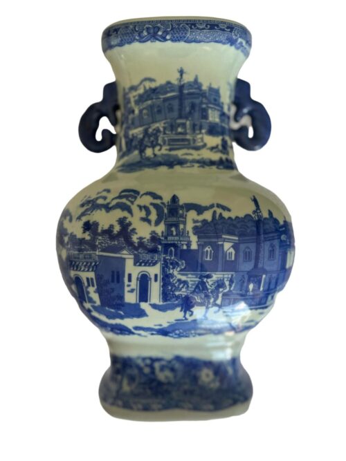 1980s Victoria Ware Ironstone Two-Handled Blue White Chinoiserie Vase - Image 11