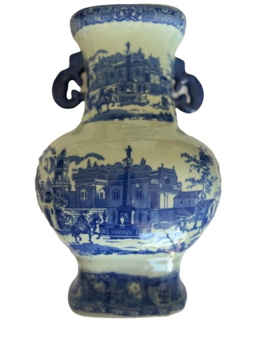 1980s Victoria Ware Ironstone Two-Handled Blue White Chinoiserie Vase - Image 5