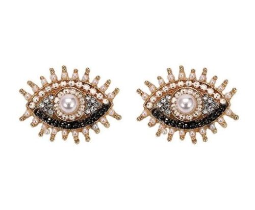 Eyes Wide Open Earrings Pearl Gold Black