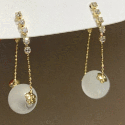 Elegant Opal Ball After Hanging Drop Earrings Rhinestone Chain