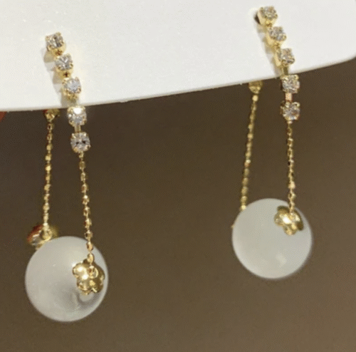 Elegant Opal Ball After Hanging Drop Earrings Rhinestone Chain