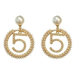 Elegantly Simple Pearl Number 5 Circle Earrings Gold