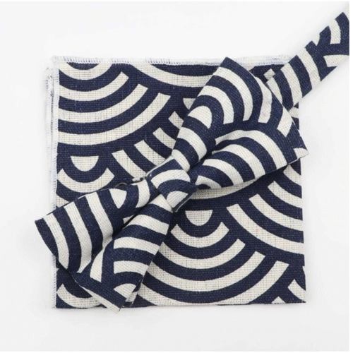 Art Deco Linen Abstract Bow Tie Handkerchief Pocket Square Set - Wedding Party