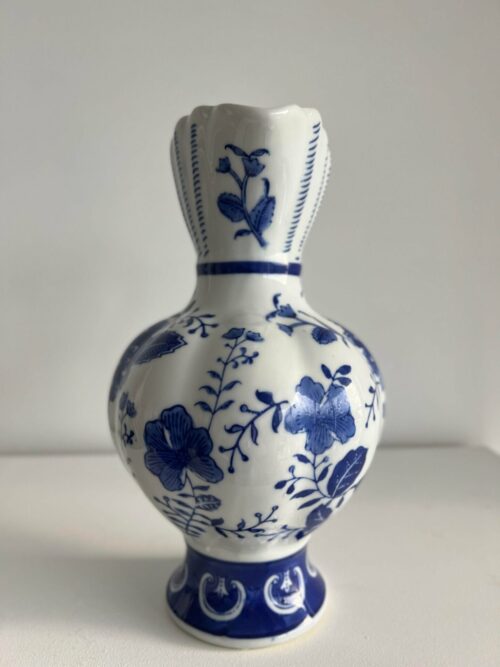 Chinoiserie Blue Scroll Ceramic Cobalt Blue and White Pitcher - Image 3