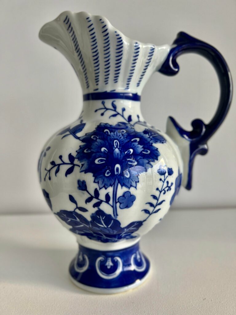 chinoiserie blue scroll ceramic cobalt blue and white pitcher 9953