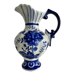 Chinoiserie Blue Scroll Ceramic Cobalt Blue & White Pitcher