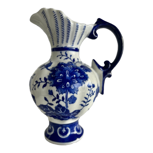 Chinoiserie Blue Scroll Ceramic Cobalt Blue & White Pitcher