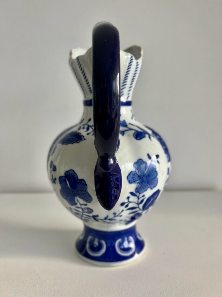 chinoiserie blue scroll ceramic cobalt blue and white pitcher 9953