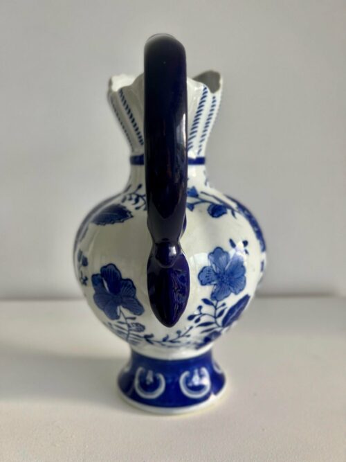 Chinoiserie Blue Scroll Ceramic Cobalt Blue and White Pitcher - Image 6