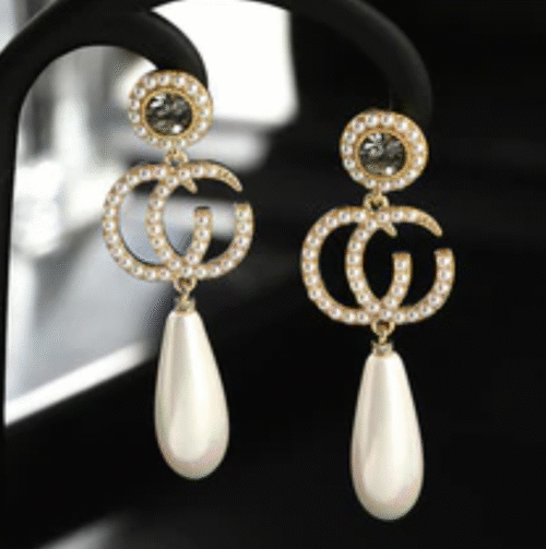 CC Pearl Drop Earring Mini Pearl Designer Dangle Earring - Image 2