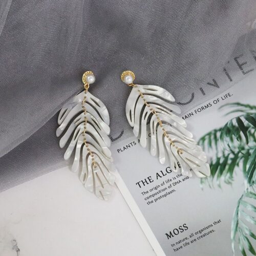 Pearlized Resin Leaf Drop Earring - Image 2