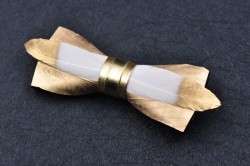 Hand-painted Gold Dipped Feather Bow Tie - Image 2