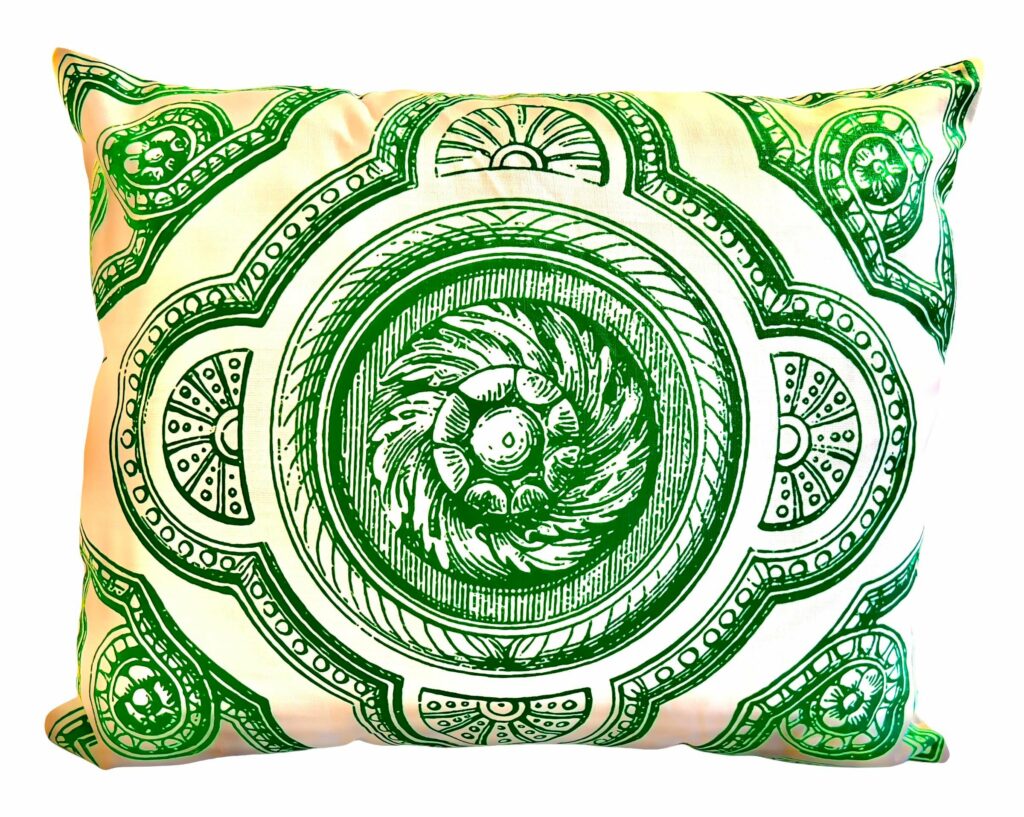 Contemporary Italy Inspired Medallion Filigree Green Pillow Cover