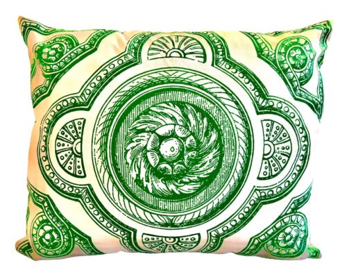 Contemporary Italy Inspired Medallion Filigree Green Pillow Cover