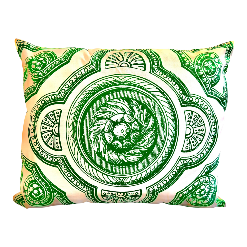 Contemporary Italy Inspired Medallion Filigree Green Pillow Cover