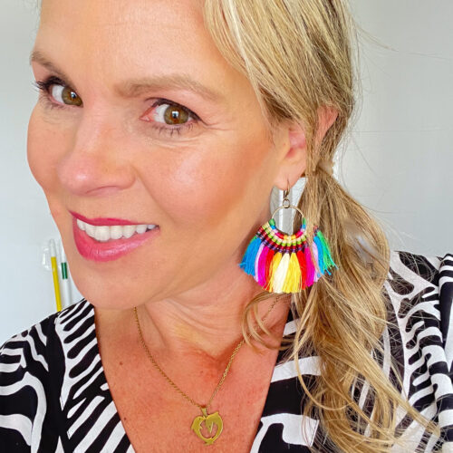 Fan Out South Beach Rainbow Tassel Fringe Earrings - Image 2