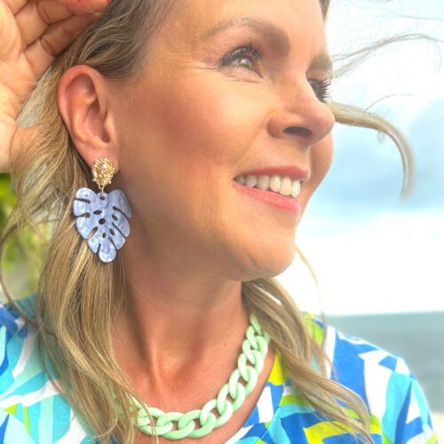 Miami Venetian Vibes Acrylic Palm Leaf Earrings - Image 2