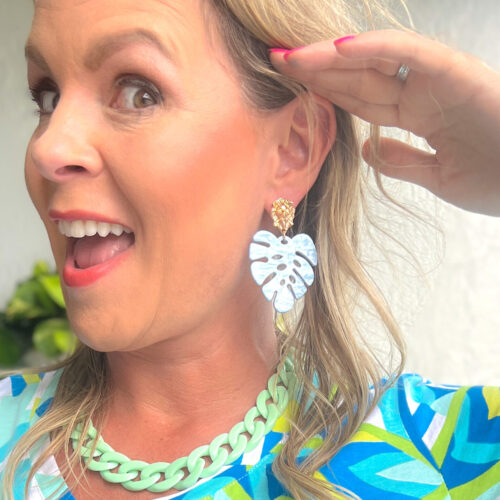 Miami Venetian Vibes Acrylic Palm Leaf Earrings - Image 9