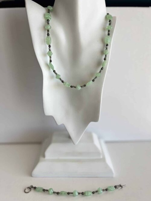 Jadeite Green Glass Bead Necklace And Bracelet Set | Jadite Necklace | Green Jadite Bracelet