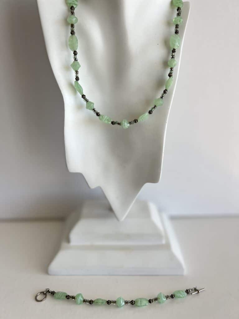 Jadite Green Glass Necklace Bracelet SEt